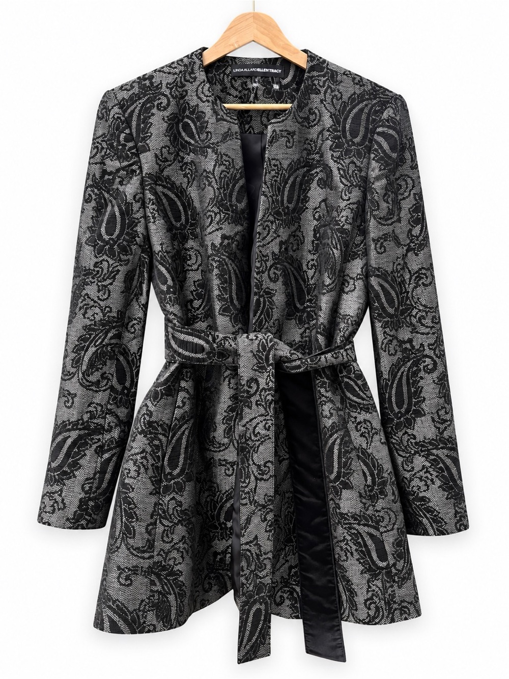 Paisley Jacquard Robe with Belt - Black Gray